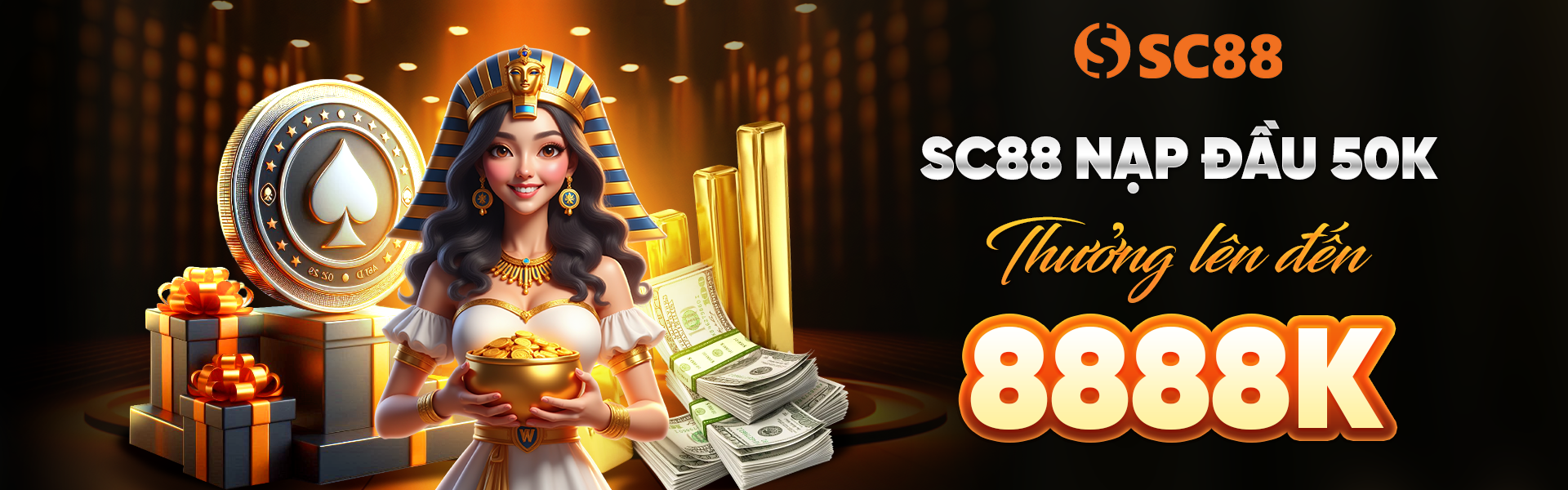 Banner 1: SC88 Nạp đầu 50k thưởng lên đến 8888k